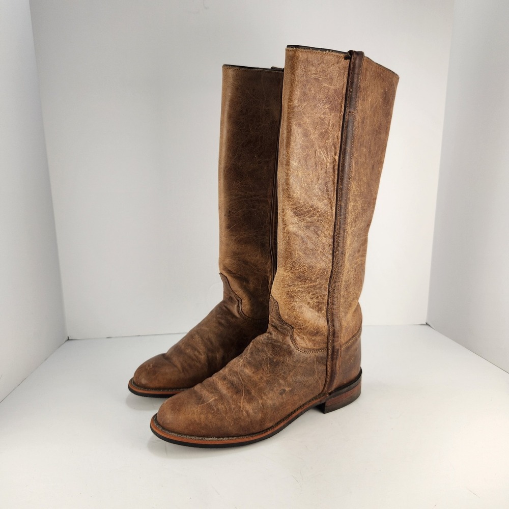 Justin Women's 7B Brown Leather Tall Western Cowboy Boots Distressed Riding